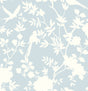Mono Toile Hampton Blue chinoiserie peel and stick wallpaper with birds and floral vines