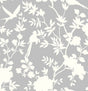 Mono Toile Harbor Mist grey and white chinoiserie birds and floral peel and stick wallpaper