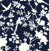 Mono Toile midnight blue and white chinoiserie floral and bird peel and stick wallpaper pattern