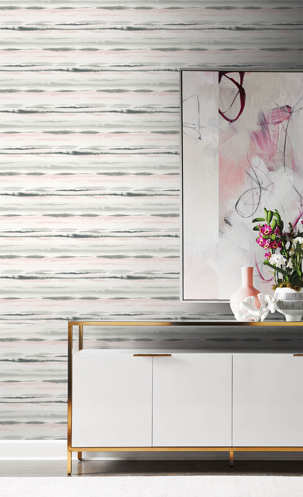 Horizon Stripe Pink Sunset by Lillian August Peel and Stick Striped Wallpaper – Lillian August LN20601