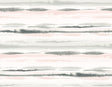 Horizon Stripe peel and stick striped wallpaper in Pink Sunset (pink, gray, and white watercolor stripes).