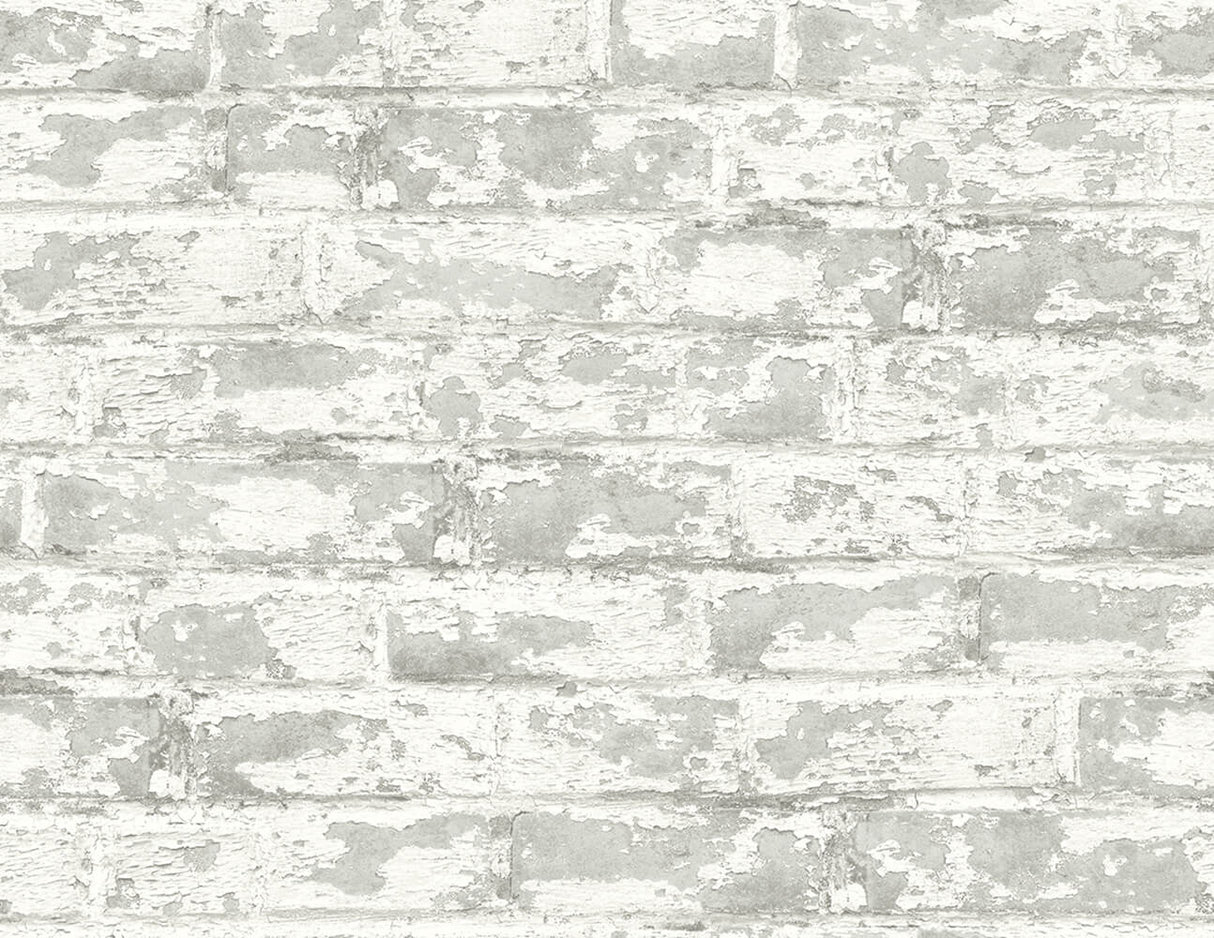 Grey and white distressed brick peel and stick wallpaper pattern