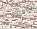 Soho Brick peel and stick wallpaper in terra cotta brick with whitewashed distressing