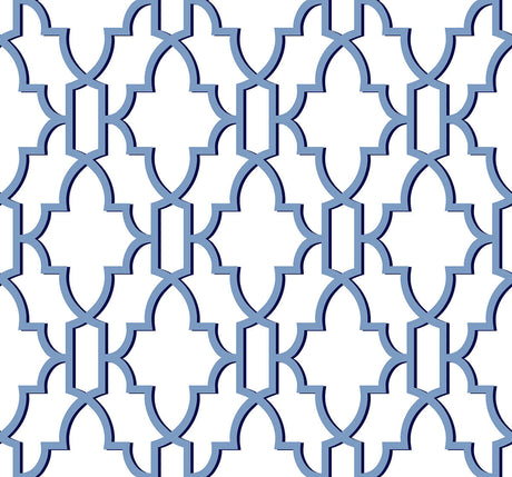 Coastal Lattice Riviera Blue peel and stick geometric lattice wallpaper by Lillian August