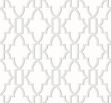 Coastal Lattice peel and stick wallpaper in Harbor Mist with a geometric lattice pattern