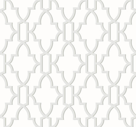 Coastal Lattice peel and stick wallpaper in Harbor Mist with a geometric lattice pattern