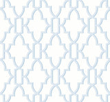 Coastal Lattice peel and stick wallpaper in Hampton Blue geometric lattice pattern