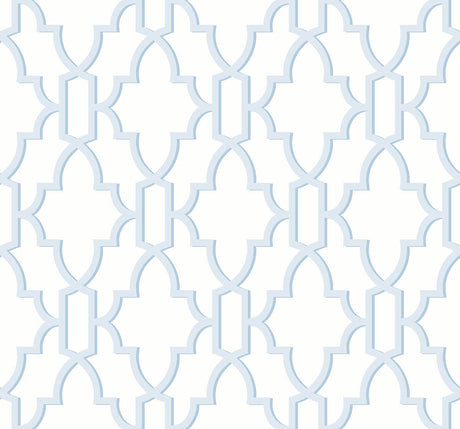 Coastal Lattice peel and stick wallpaper in Hampton Blue geometric lattice pattern