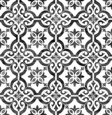 Porto Tile peel and stick wallpaper in Onyx (black and white) tile motif