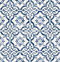 Blue and white Porto Tile peel and stick wallpaper pattern with coastal-inspired decorative tile motifs.