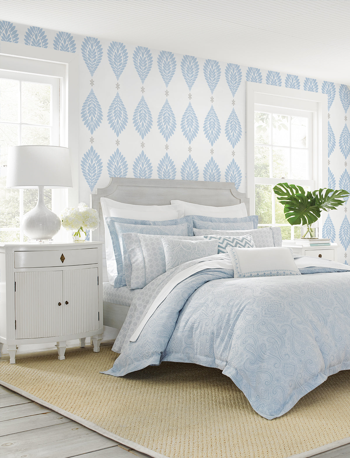 Palm Frond Blue Skies & Daydream Grey by Lillian August Peel and Stick Peel & Stick Wallpaper – Lillian August LN21402