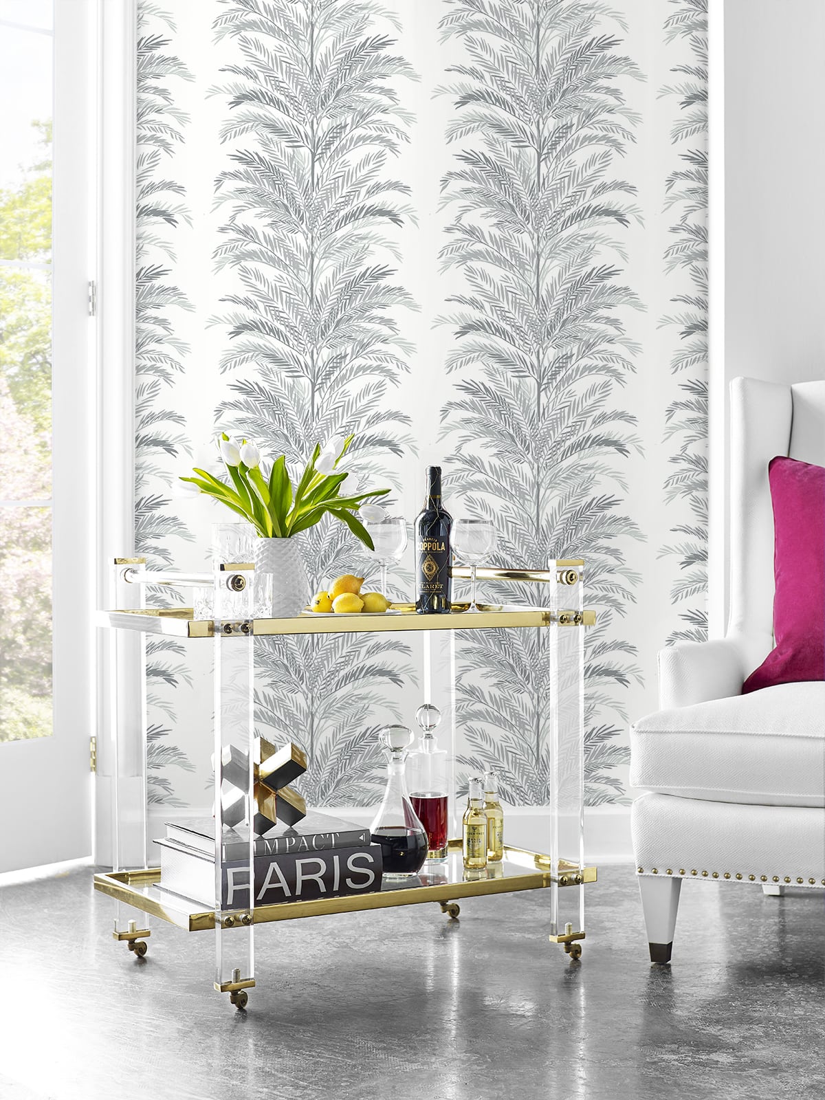 Keana Palm Harbor Mist by Lillian August Peel and Stick Botanical Palm Peel & Stick Wallpaper – Lillian August LN30108