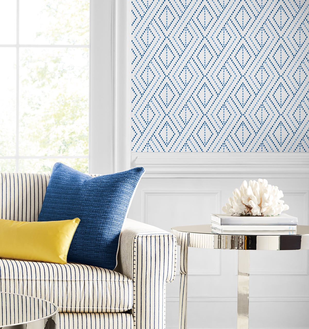 Boho Grid Denim Blue by Lillian August Peel and Stick Geometric Wallpaper – Lillian August LN30202