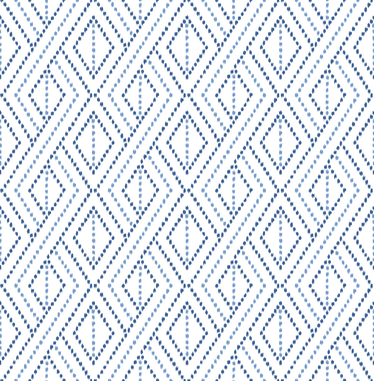 Boho Grid denim blue geometric peel and stick wallpaper with dotted diamond lattice pattern