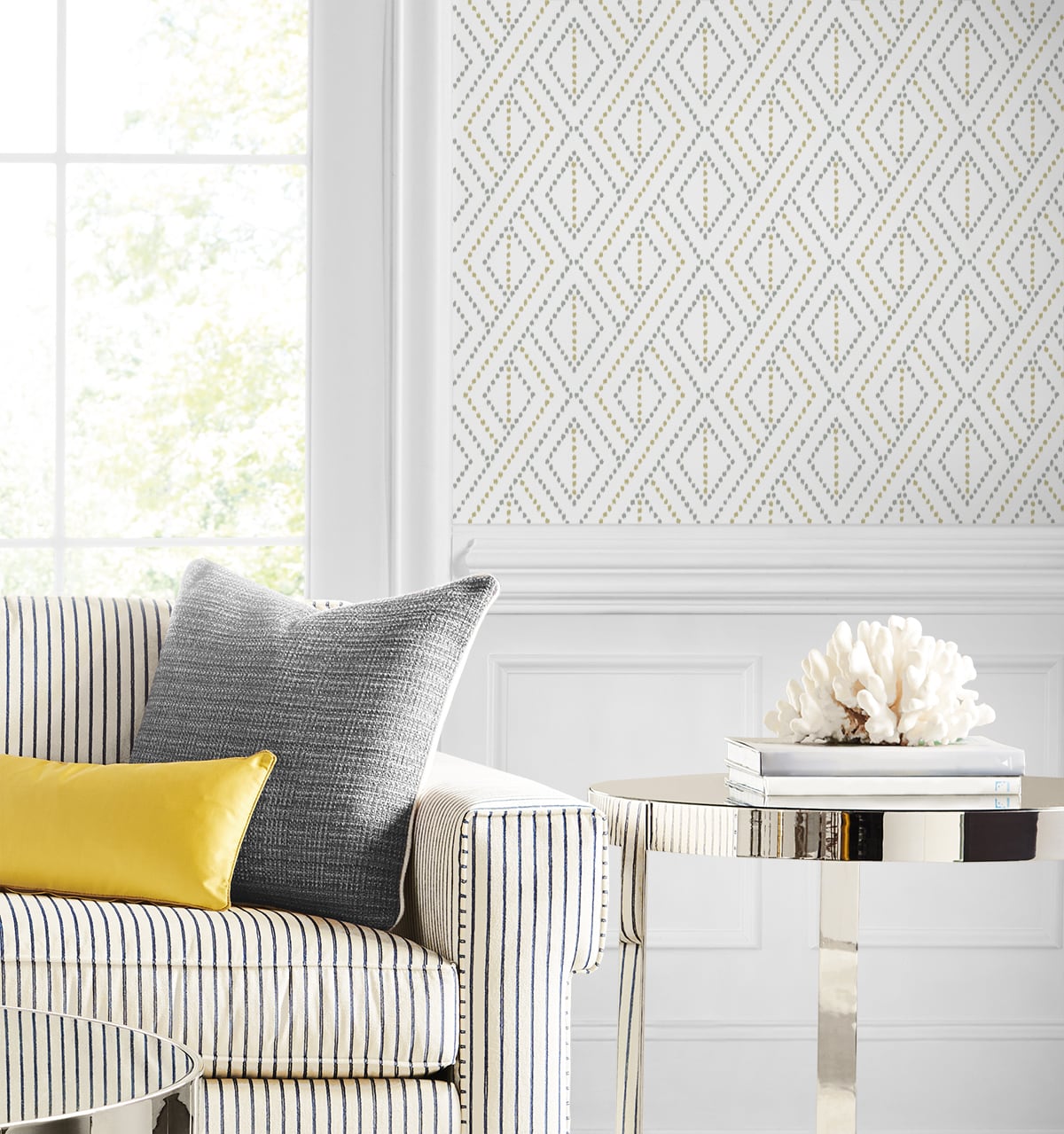 Boho Grid Argos Grey & Yellow by Lillian August Peel and Stick Geometric Wallpaper – Lillian August LN30208