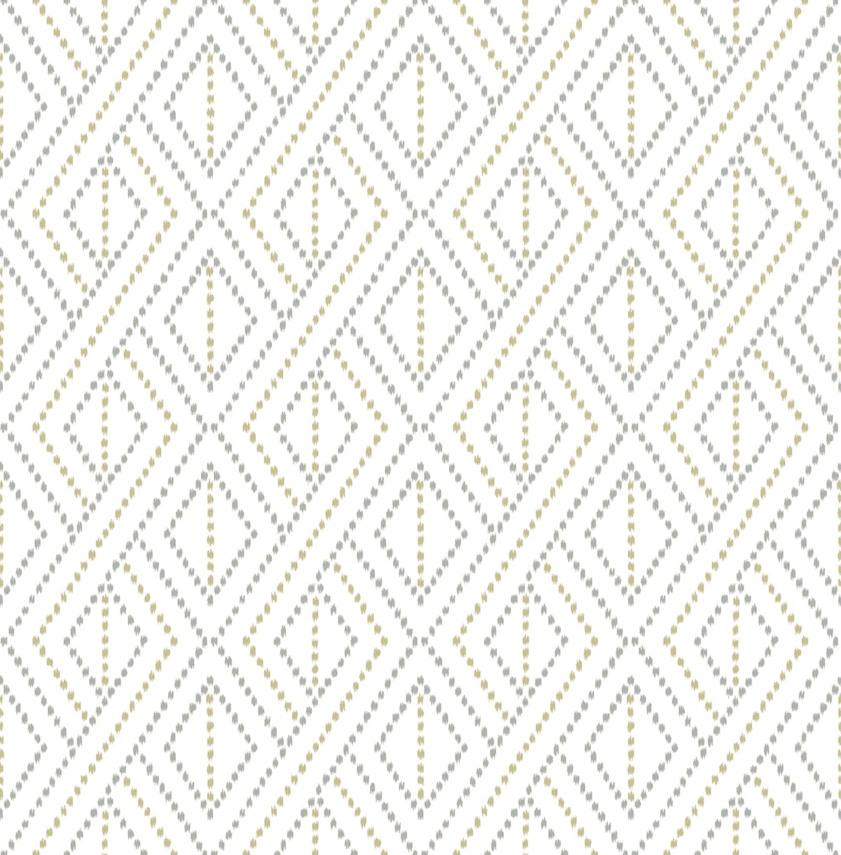 Boho Grid Argos Grey & Yellow peel and stick geometric wallpaper with dotted diamond grid pattern.