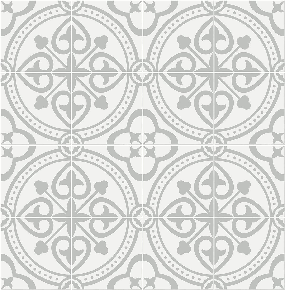 Harbor Mist grey and white medallion tile peel and stick wallpaper pattern