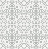 Harbor Mist grey and white medallion tile peel and stick wallpaper pattern