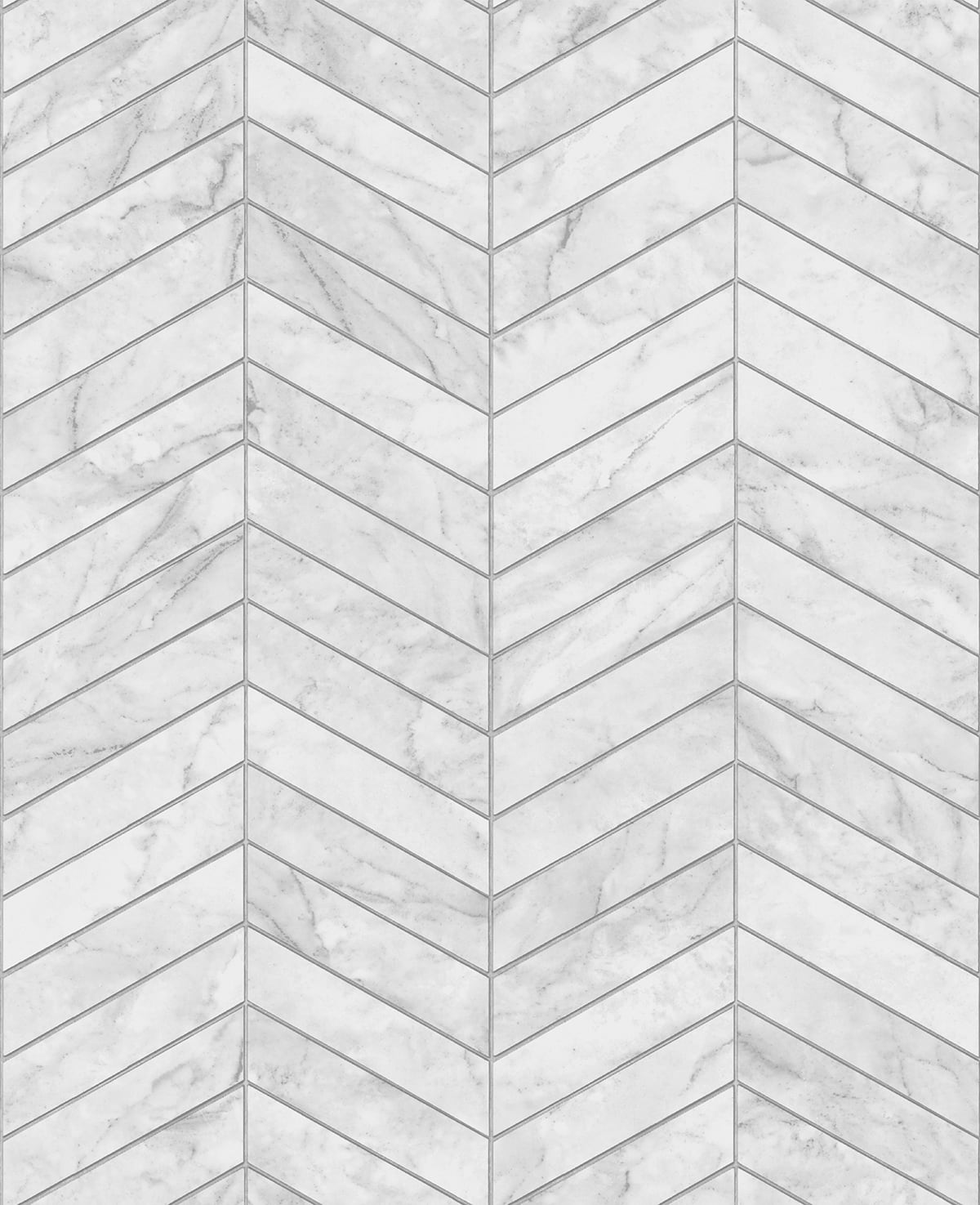 Marbled Chevron Calcutta & Argos Grey peel and stick wallpaper in a marble-look chevron tile pattern.