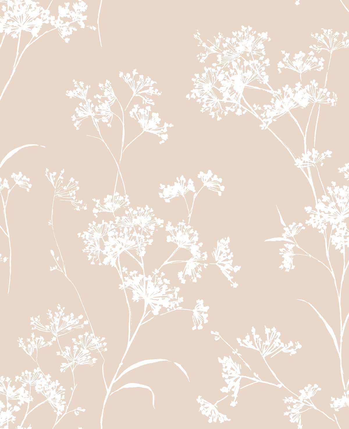 Floral Mist peel and stick wallpaper in Peach Petal with delicate white floral silhouettes