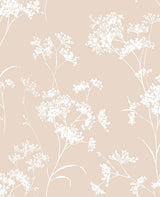 Floral Mist peel and stick wallpaper in Peach Petal with delicate white floral silhouettes