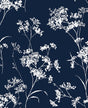 Floral Mist peel and stick wallpaper in Hampton Blue with white floral silhouette pattern