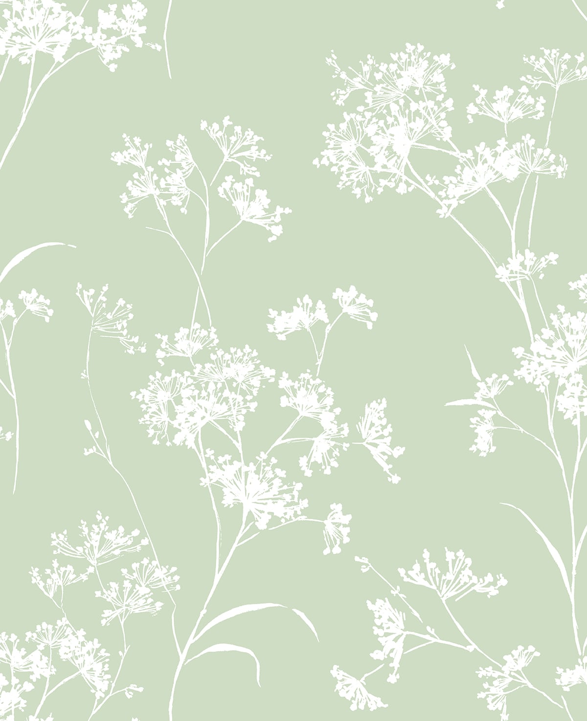 Floral Mist seacrest green peel and stick wallpaper with delicate white floral silhouettes