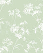 Floral Mist seacrest green peel and stick wallpaper with delicate white floral silhouettes