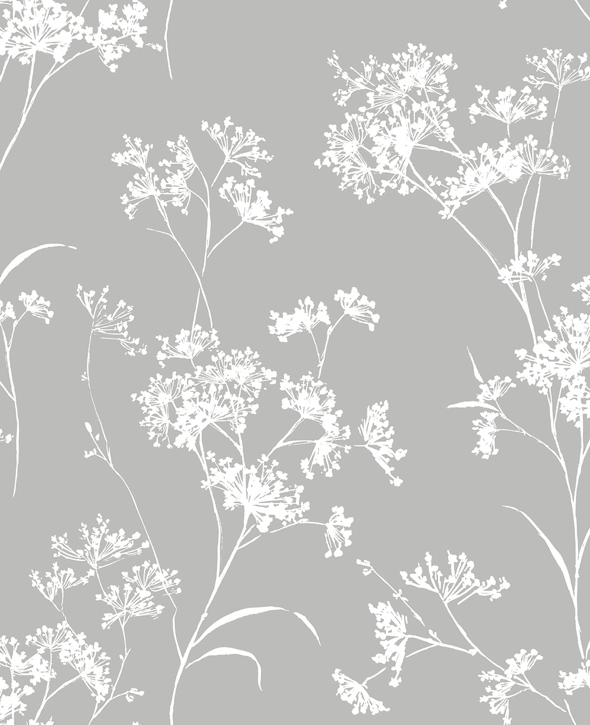 Alloy grey peel and stick wallpaper with delicate white floral silhouettes