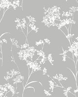 Alloy grey peel and stick wallpaper with delicate white floral silhouettes