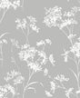 Alloy grey peel and stick wallpaper with delicate white floral silhouettes
