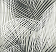 Palm Tile peel and stick wallpaper in Ebony & Fieldstone with layered palm fronds in a tiled grid.