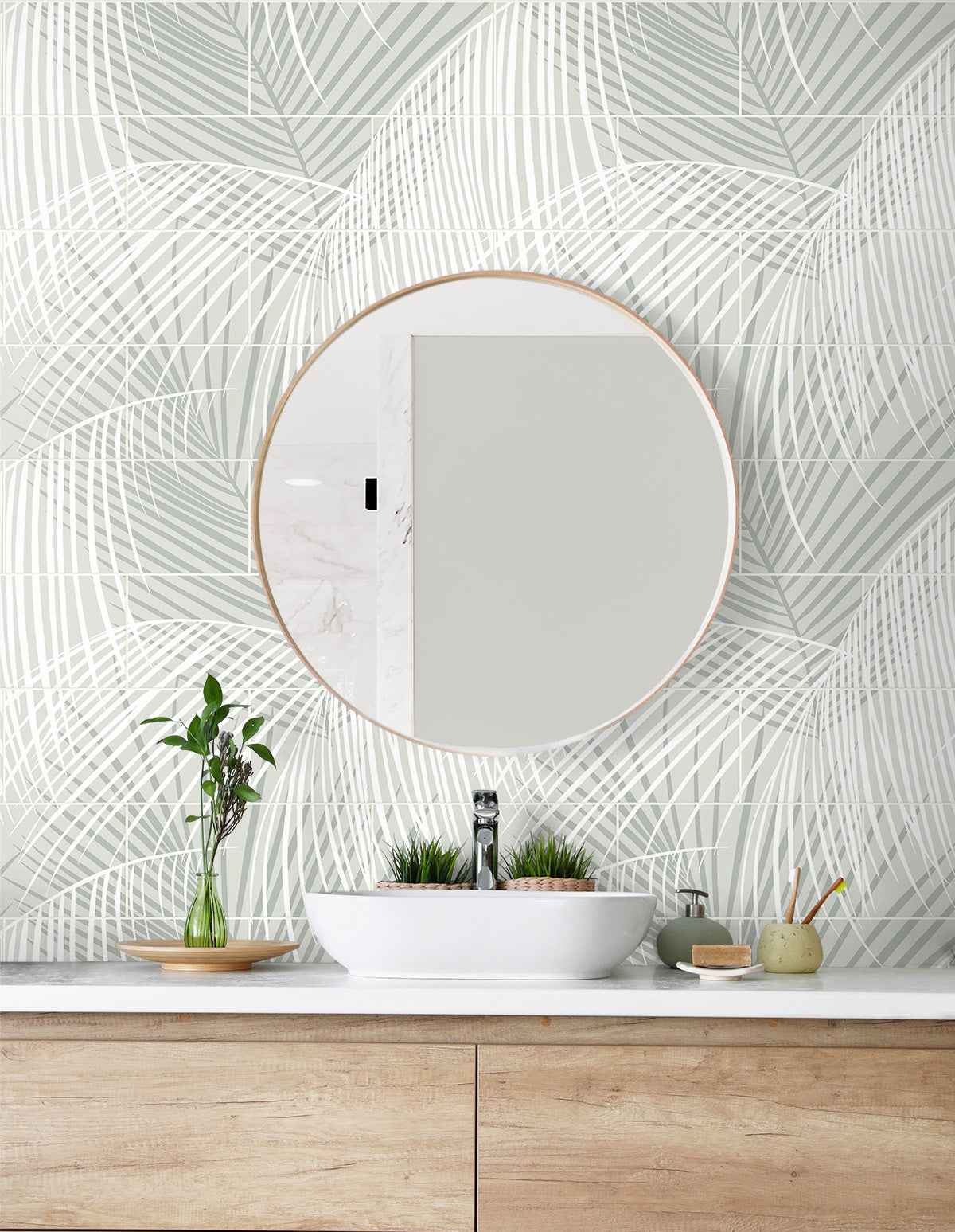 Palm Tile Sea Salt by Lillian August Peel and Stick Botanical Peel & Stick Wallpaper – Lillian August LN30708