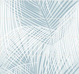 Palm Tile peel and stick wallpaper in Summer Skies blue with overlapping palm fronds in a tile layout