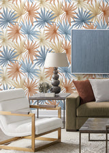 Tropic Palm Toss Charlotte Blue & Soft Melon by Lillian August Peel & Stick Botanical Wallpaper – Lillian August LN31001