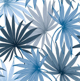 Tropic Palm Toss peel and stick wallpaper in Blue Seas with layered palm fronds