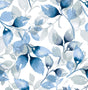 Watercolor Tossed Leaves peel and stick wallpaper in blue lagoon with watercolor leaf silhouettes
