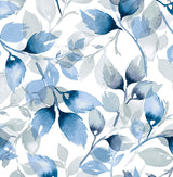Watercolor Tossed Leaves Blue Lagoon by Lillian August Peel and Stick Botanical Wallpaper – Lillian August LN31102-Sample