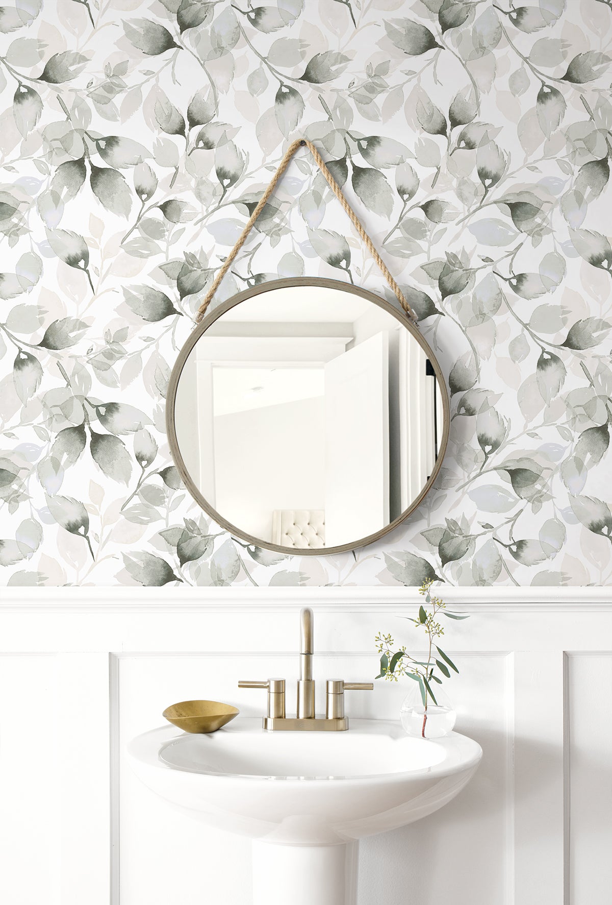 Watercolor Tossed Leaves Sea Salt & Harbor Mist by Lillian August Peel & Stick Botanical Wallpaper – Lillian August LN31110