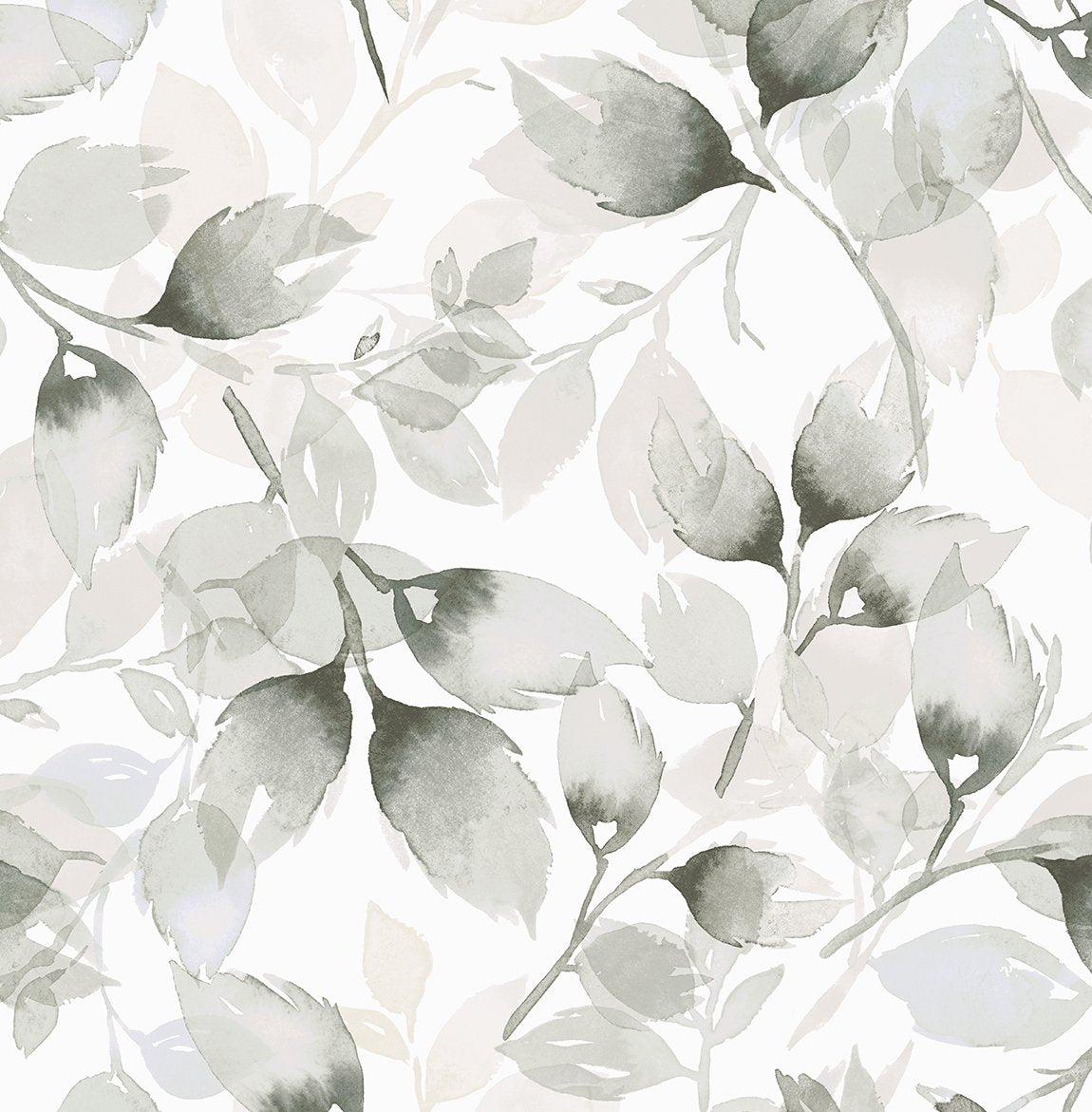 Watercolor Tossed Leaves peel and stick wallpaper in Sea Salt & Harbor Mist by Lillian August