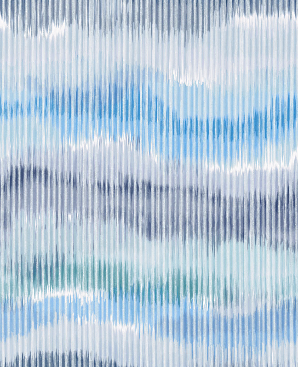 Ikat Waves Lakeside peel and stick vinyl wallpaper with abstract blue wave pattern and satin finish