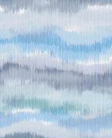Ikat Waves Lakeside peel and stick vinyl wallpaper with abstract blue wave pattern and satin finish