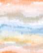 Abstract ikat wave stripe peel and stick wallpaper in sunset tones (orange, blue and grey)