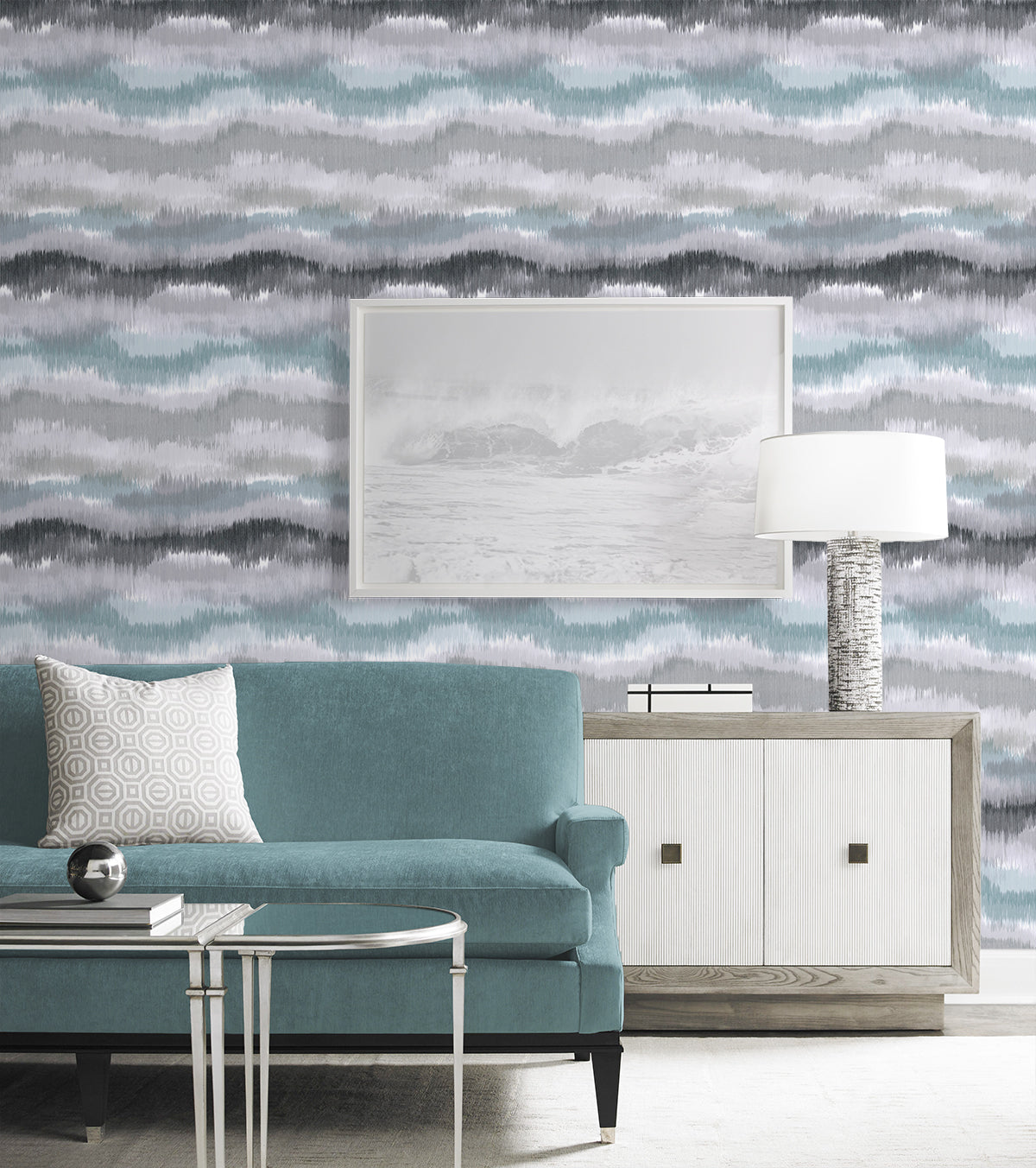 Ikat Waves Morning Fog by Lillian August Abstract Peel & Stick Vinyl Wallpaper – Lillian August LN31208