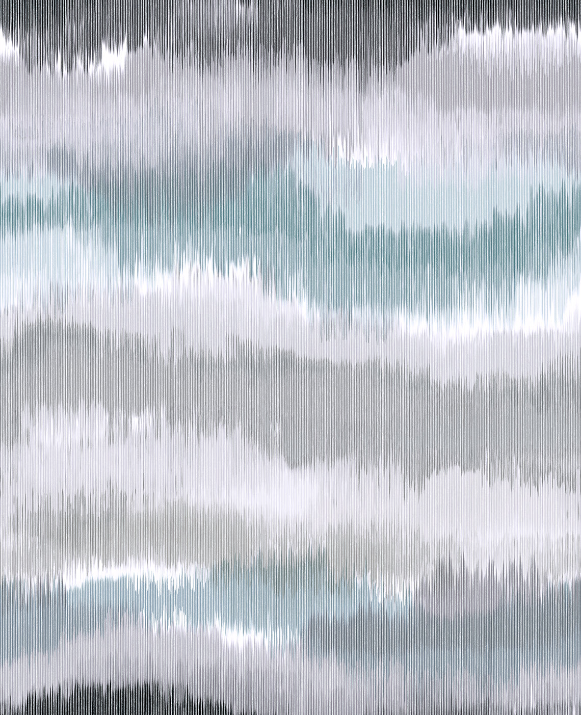 Abstract ikat wave stripe peel and stick wallpaper in Morning Fog grey and soft blue tones