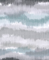 Abstract ikat wave stripe peel and stick wallpaper in Morning Fog grey and soft blue tones