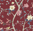 Sparrow Haven in Crimson chinoiserie floral and bird wallpaper pattern by Lillian August