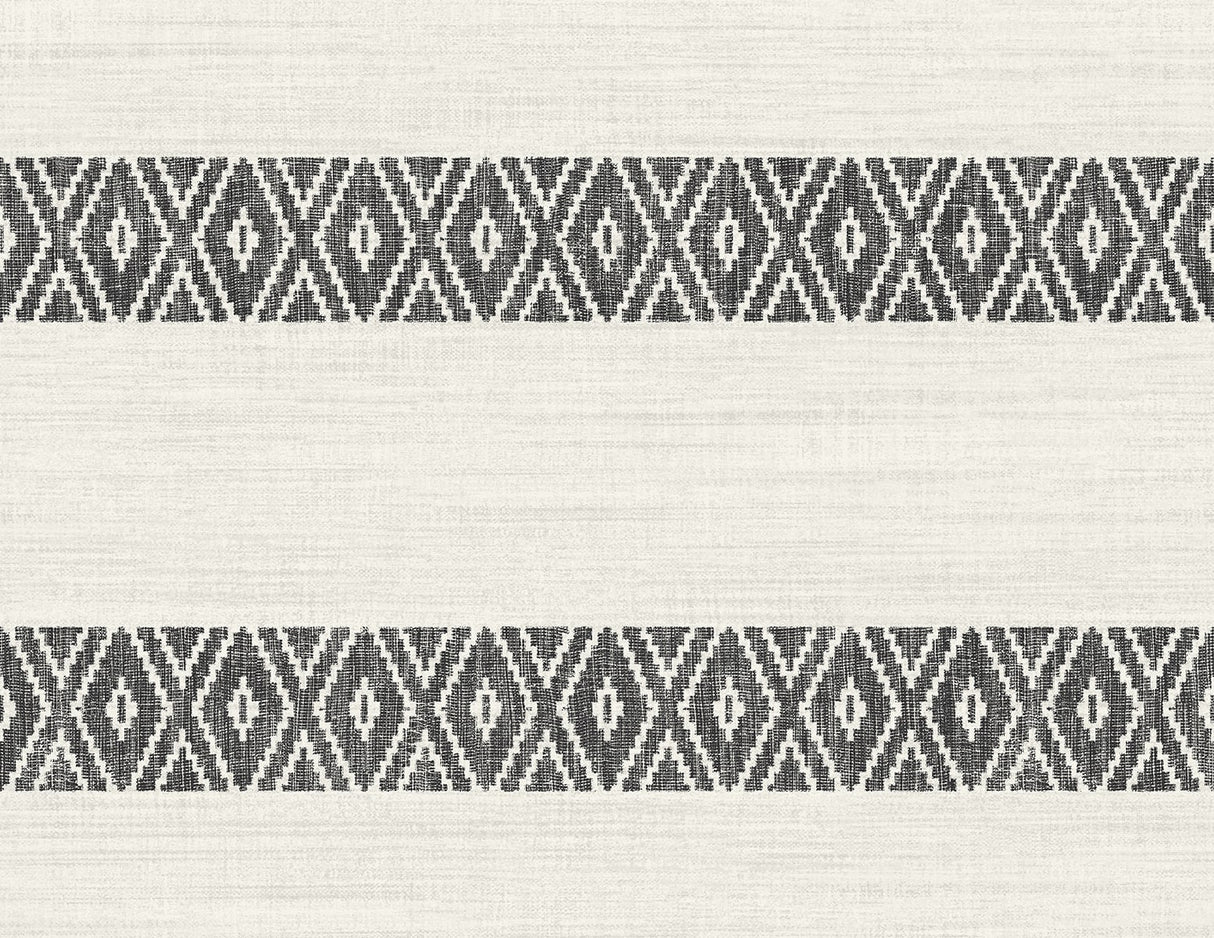 Alani Geo Stripe wallpaper in charcoal on an off-white ground with horizontal geometric stripe bands
