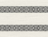 Alani Geo Stripe wallpaper in charcoal on an off-white ground with horizontal geometric stripe bands