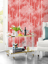 Palm Grove Coral by Coastal Haven Palm Tree Wallpaper – Lillian August LN40201